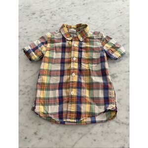 Carter’s short sleeve button down plaid yellow blue boys sz 2T